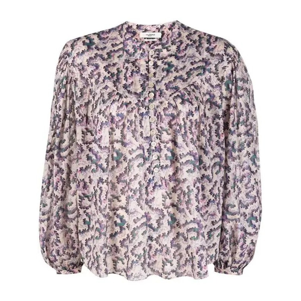 Isabel Marant Etoile Maria Top Womens 40 Ecru Abstract Floral Cotton Blouse